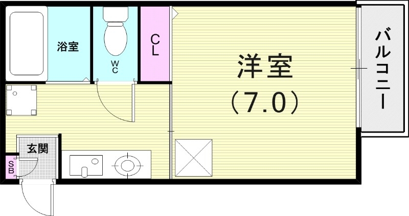 1K(18平米）家具・家電付・バス・トイレ別・下駄箱