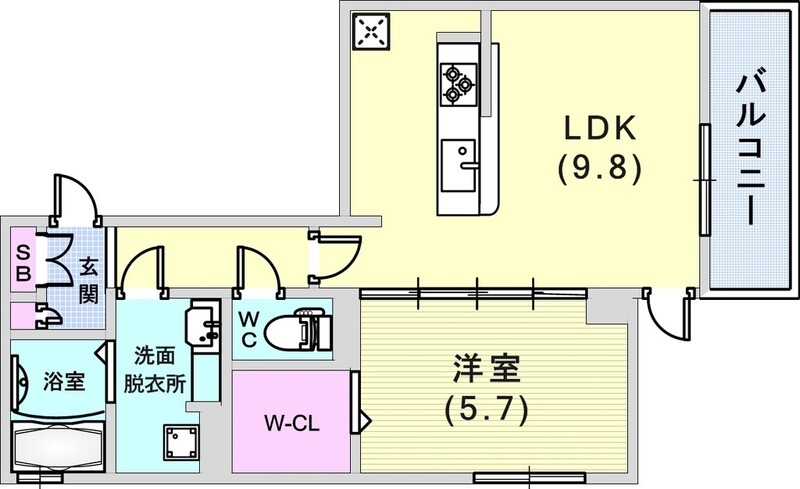 1LDK（40.11平米）浴室換気乾燥機・洗髪洗面化粧台