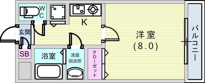 1K（30平米）1口コンロ・シューズボックス・洗髪洗面化粧台