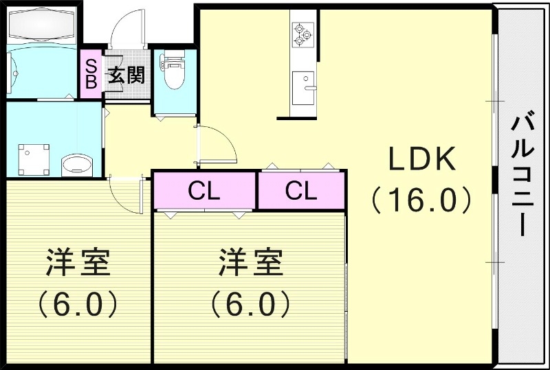 2LDK（58.12平米）システムキッチン・オートロック