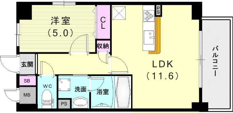 １LDK（40.03平米）システムキッチン・ウォシュレット
