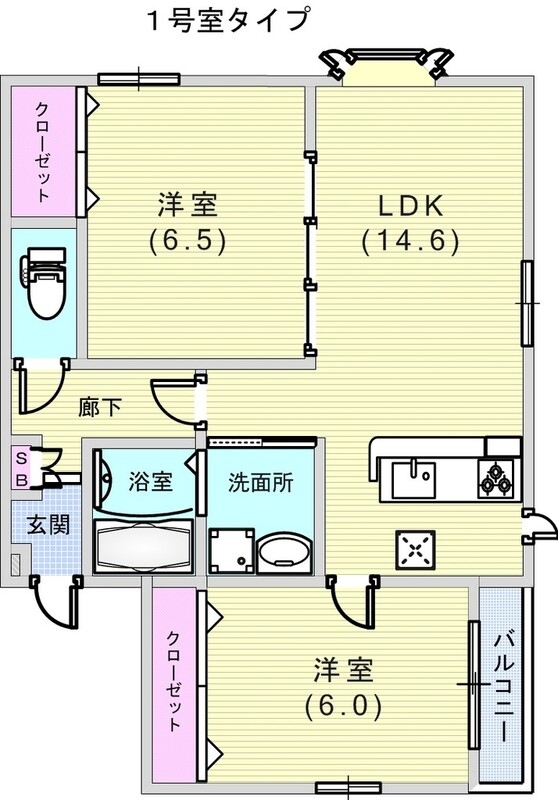 2LDK（61.69平米）カウンターキッチン・浴室乾燥機