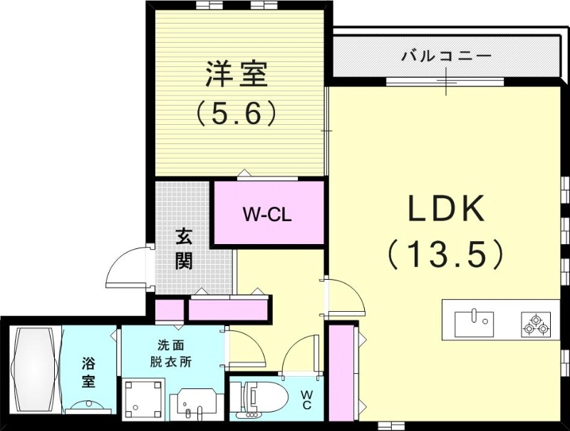 1LDK（49.29平米）3口ガスコンロ・追焚き機能・収納