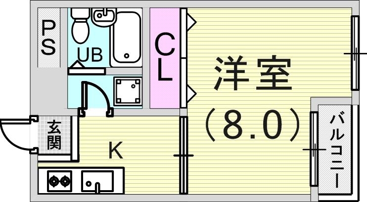 １K（27平米）システムキッチン・室内洗濯機置場