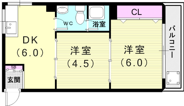 ２ＤＫ（36.9平米）浴室・洗面・トイレセパレートタイプ