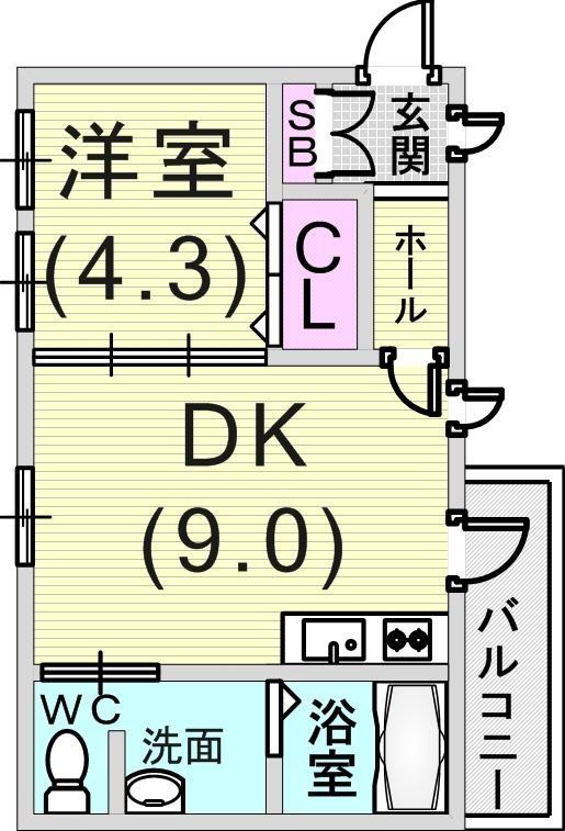 1DK(32.42平米)システムキッチン・室内洗濯機置場