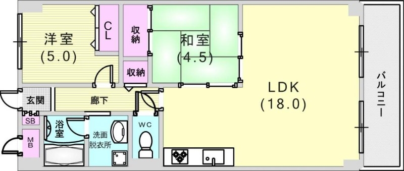 2LDK(54.14平米)システムキッチン・室内洗濯機置場