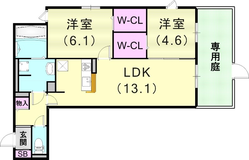2LDK（58.66平米）カウンターキッチン・エアコン