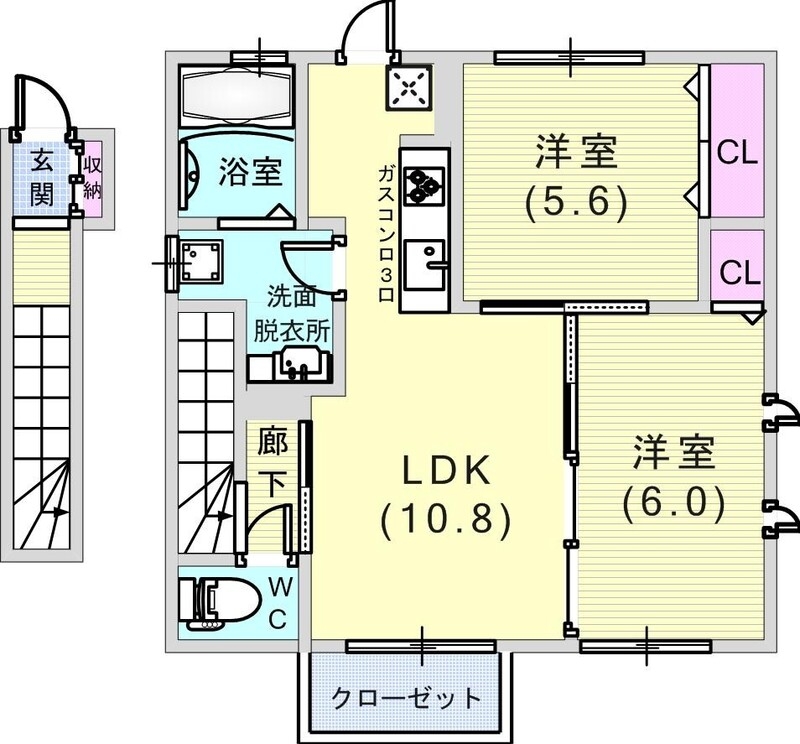 2LDK（65.41平米）インターネット無料・浴室乾燥機