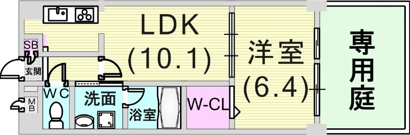 1LDK（40.46㎡）専用庭・ウォークインクローゼット