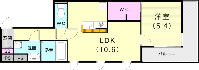 1LDK（41.74㎡）対面システムキッチン・オートロック