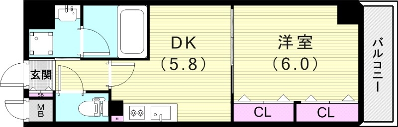1DK（29.28平米）お風呂トイレ別・室内洗濯機置き場・