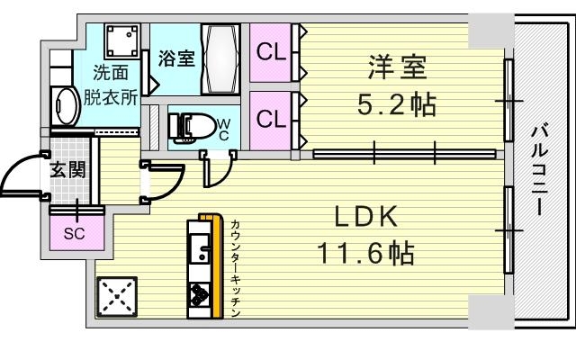 1LDK(39.6平米)カウンターキッチン・追い焚き