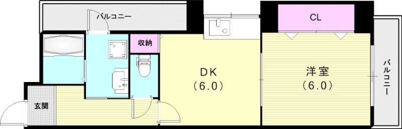 1DK(40.7平米)風呂トイレ別・独立洗面台・室内洗濯機