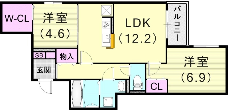 2LDK（58.99平米）カウンターキッチン・エアコン