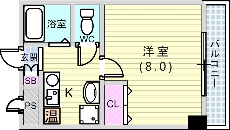 1K(20.63平米）オール電化・室内洗濯機置場