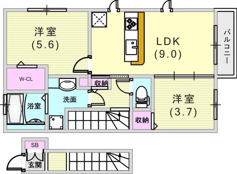 2LDK（50.71平米）システムキッチン・室内洗濯機置場