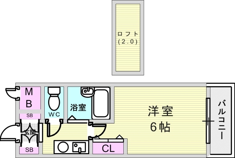 1K（23.59平米）女性専用・ロフト・風呂トイレ別