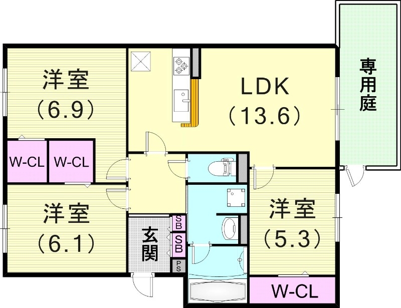 3LDK（73.39平米）モニター付きインターホン・追い焚き