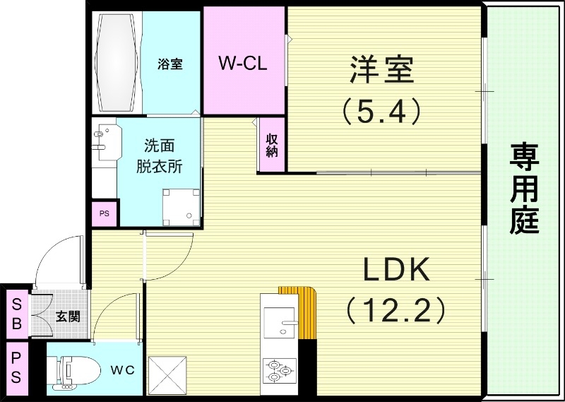 1LDK（43.85平米）浴室換気乾燥機・追い焚き給湯