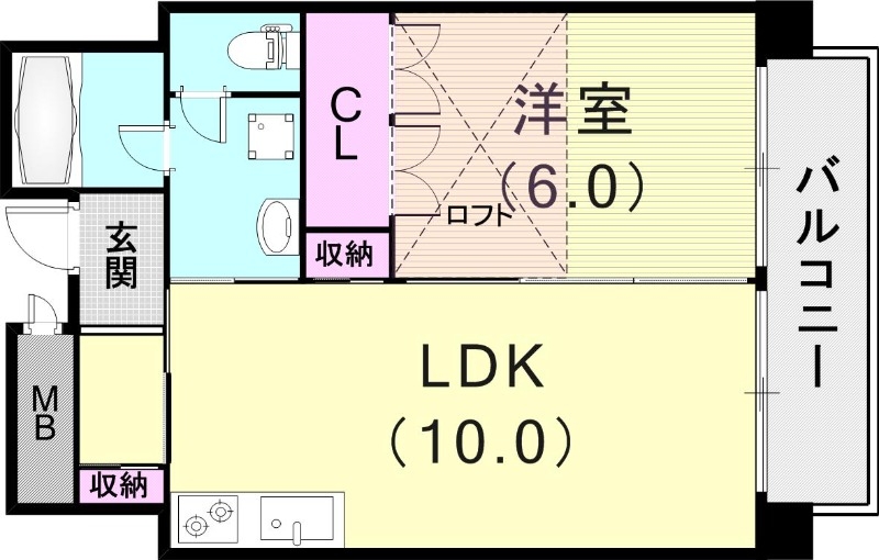 1LDK(49平米)オートロック、南向きバルコニー