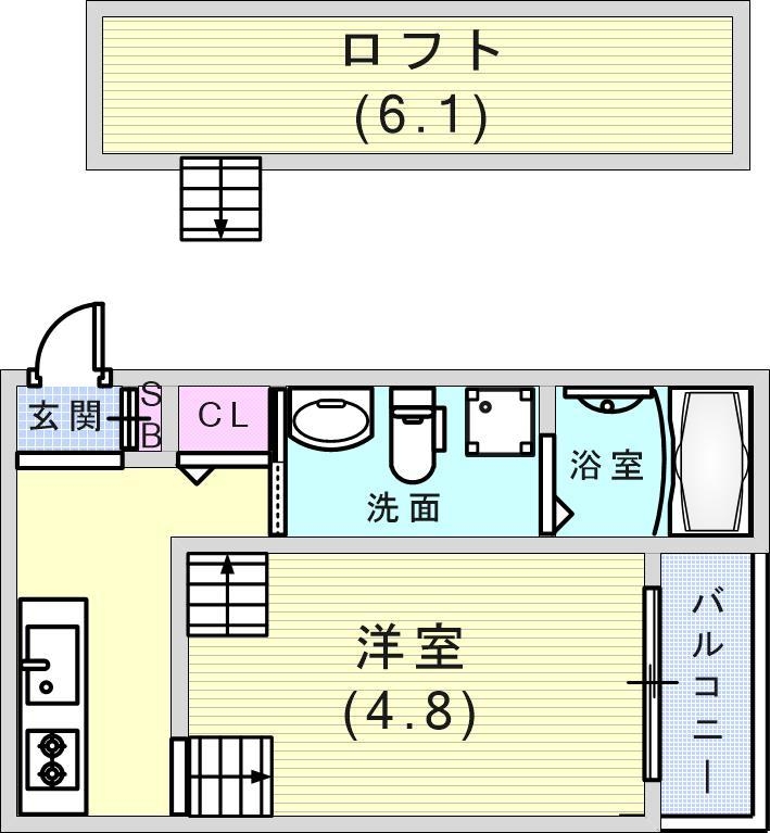 1R（20.96平米）風呂トイレ別・洗面台独立・ロフト