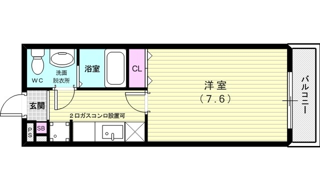 １K（２５．５平米）ガスキッチン・室内洗濯機置場・独立洗面台