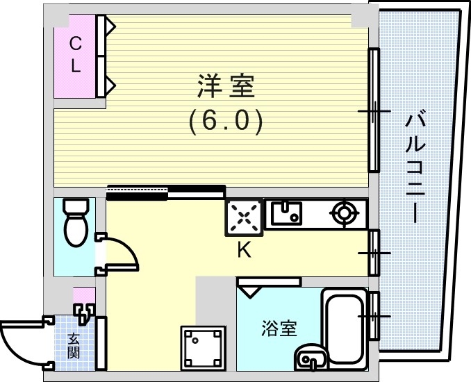 1K(23.43平米)エアコン・お風呂トイレ別・南向き