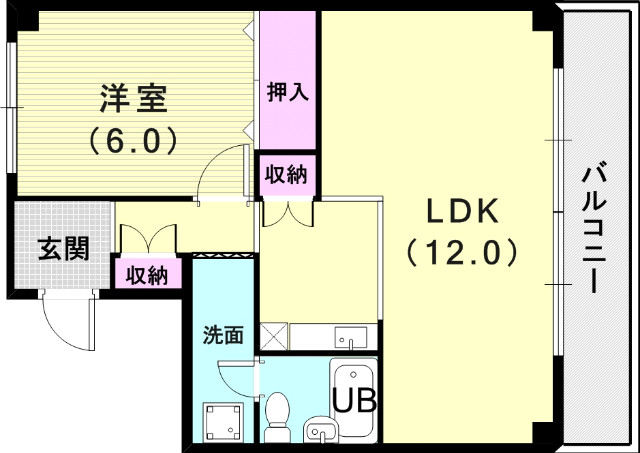 1LDK(39.36平米)南向きバルコニー・室内洗濯パン