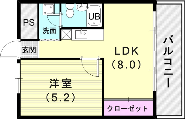 1LDK(31.8平米)南向きバルコニー・室内洗濯パン