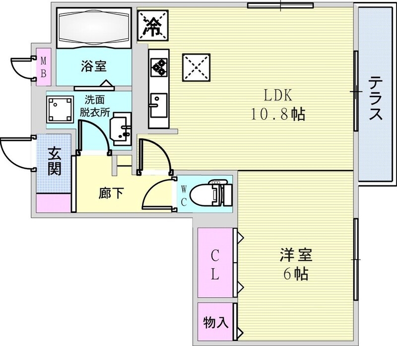 １ＬＤＫ（４３．６８平米）システムキッチン・洗髪洗面化粧