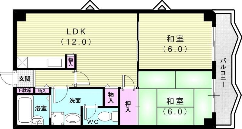 2LDK（62.13平米）独立洗面台・室内洗濯機置場
