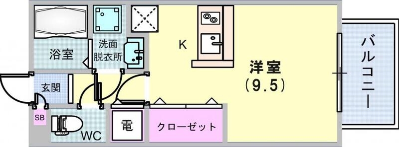 1K（２７．０８平米）カウンターキッチン・脱衣所・エアコン