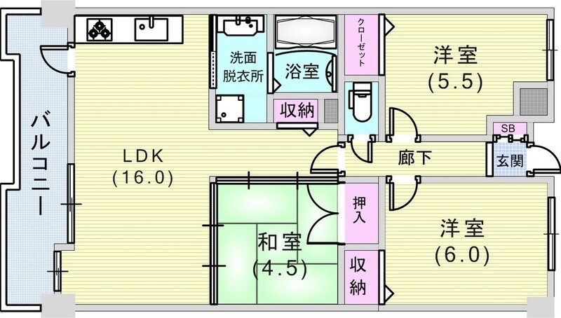 3LDK（67.84平米）システムキッチン・室内洗濯機置場