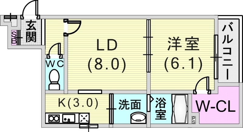 １ＬＤＫ（４１．４平米）脱衣所・独立洗面台・クローゼット