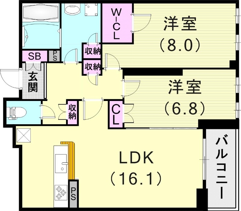 2LDK(69.83平米)システムキッチン・浴室乾燥機・収納