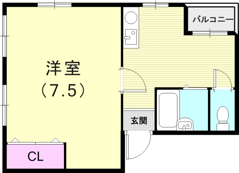 1K（24平米）IHコンロ・室内洗濯機置場・バルコニー・収納
