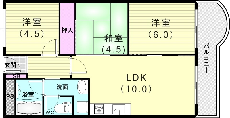 3LDK（60.83平米）システムキッチン・独立洗面台