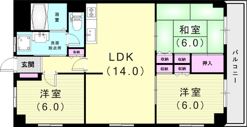 3LDK(68.53平米)室内洗濯機置場・独立洗面台・収納