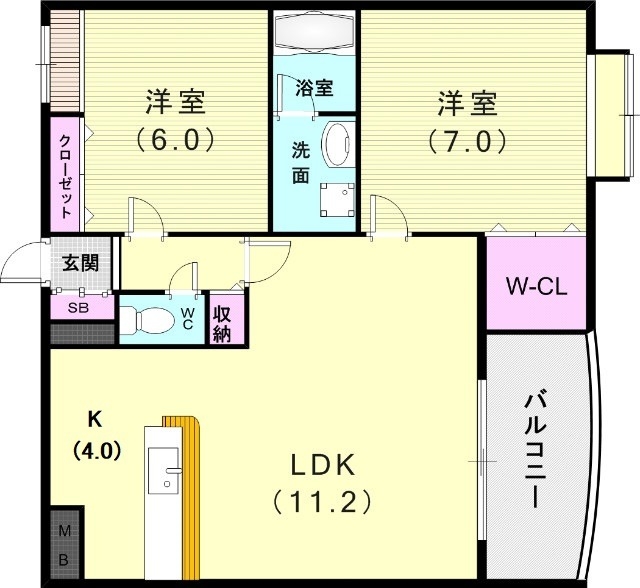 2LDK（61.46平米）カウンターキッチン・オートバス