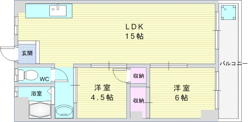 2LDK（54.5平米）独立洗面台・TVインターホン