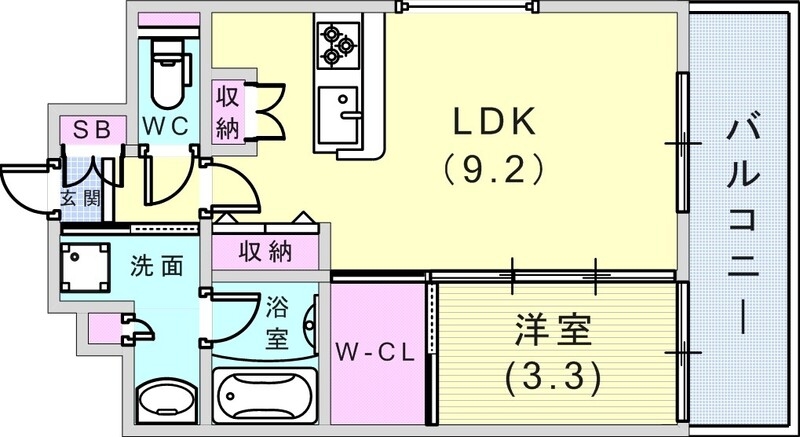 1LDK（３３.５４平米)ミストサウナ・2口ガスコンロ・収納