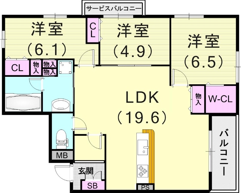 3LDK（75.33平米）追い焚き・浴室乾燥機・エアコン
