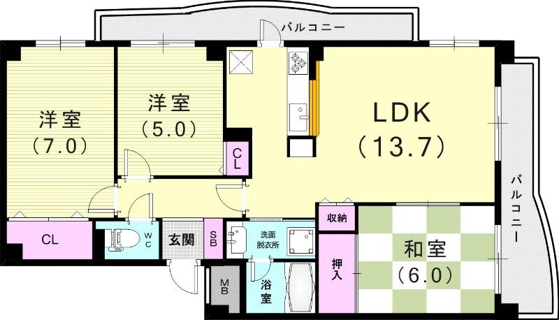 3LDK（67.02平米）角部屋・浴室乾燥機・モニターホン