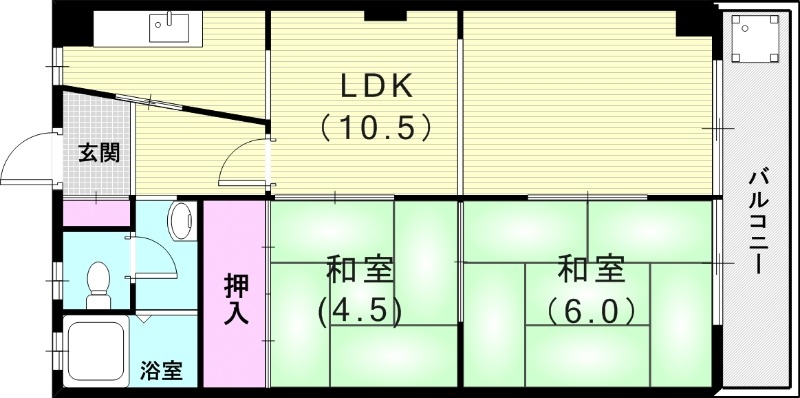 2LDK（51.36平米）コンロ設置可・バルコニー