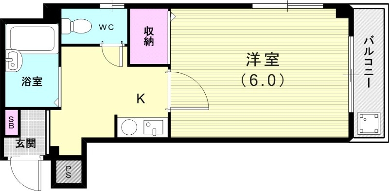 1Ｋ（19.51平米）エアコン・モニター付きインターホン