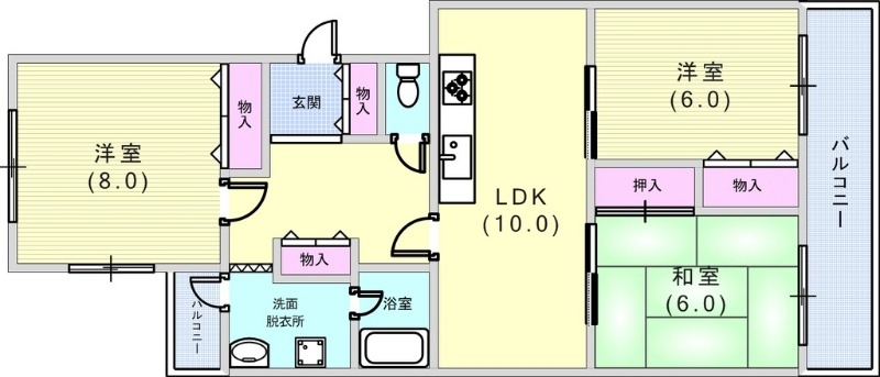 3LDK(81平米)システムキッチン・室内洗濯機置場
