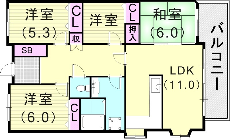 ４LDK（84.93平米）システムキッチン、室内洗濯機置場