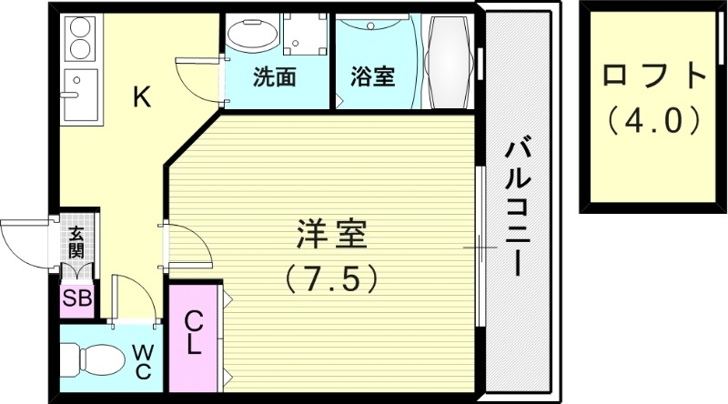 1K（24.84平米）エアコン・モニタ付インターホン・ロフト