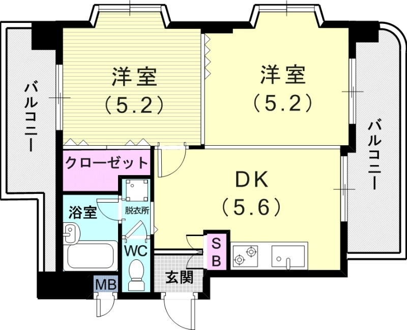 2DK(35.37平米)オートロック、浴室乾燥機、エアコン
